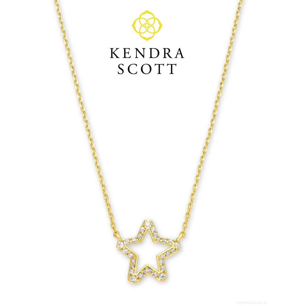 NWOT Kendra Scott Jae Star Pave Crystal 14k Gold Pendant Necklace